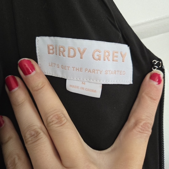 Birdy Grey Jay dress in black satin formal gown sleek wedding party sz M - Picture 7 of 11